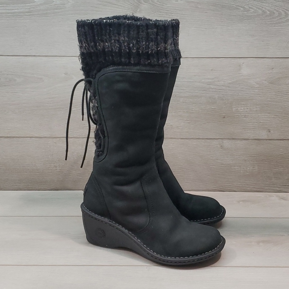 Ugg Australia Women 1936 Tall Leather Wedge Sweater Cuff Boots shoes sz 8